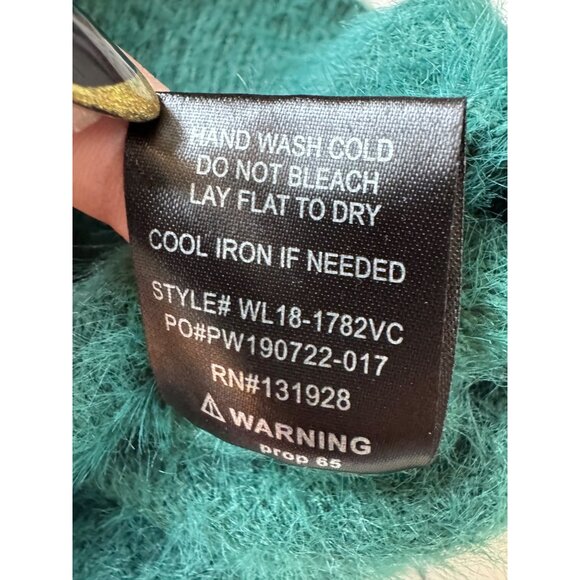 Teal Fuzzy Sweater W/ Sequin Sleeves M/L By Wishlist - Picture 6 of 7